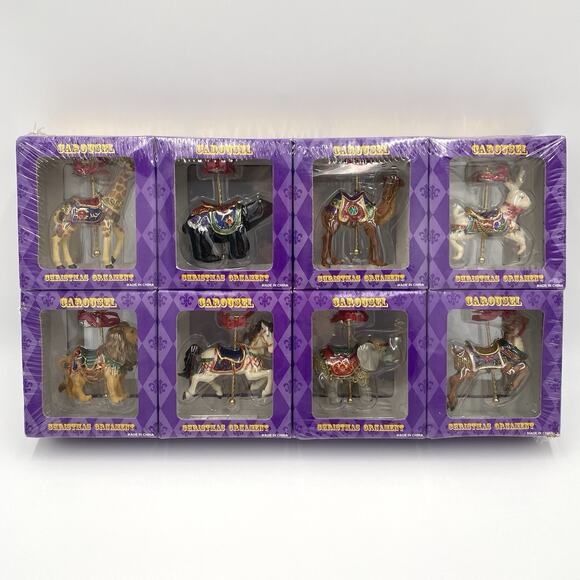 Set of 8 Costco Carousel Animal Christmas Ornaments Merry Go Round SEALED - Picture 1 of 15